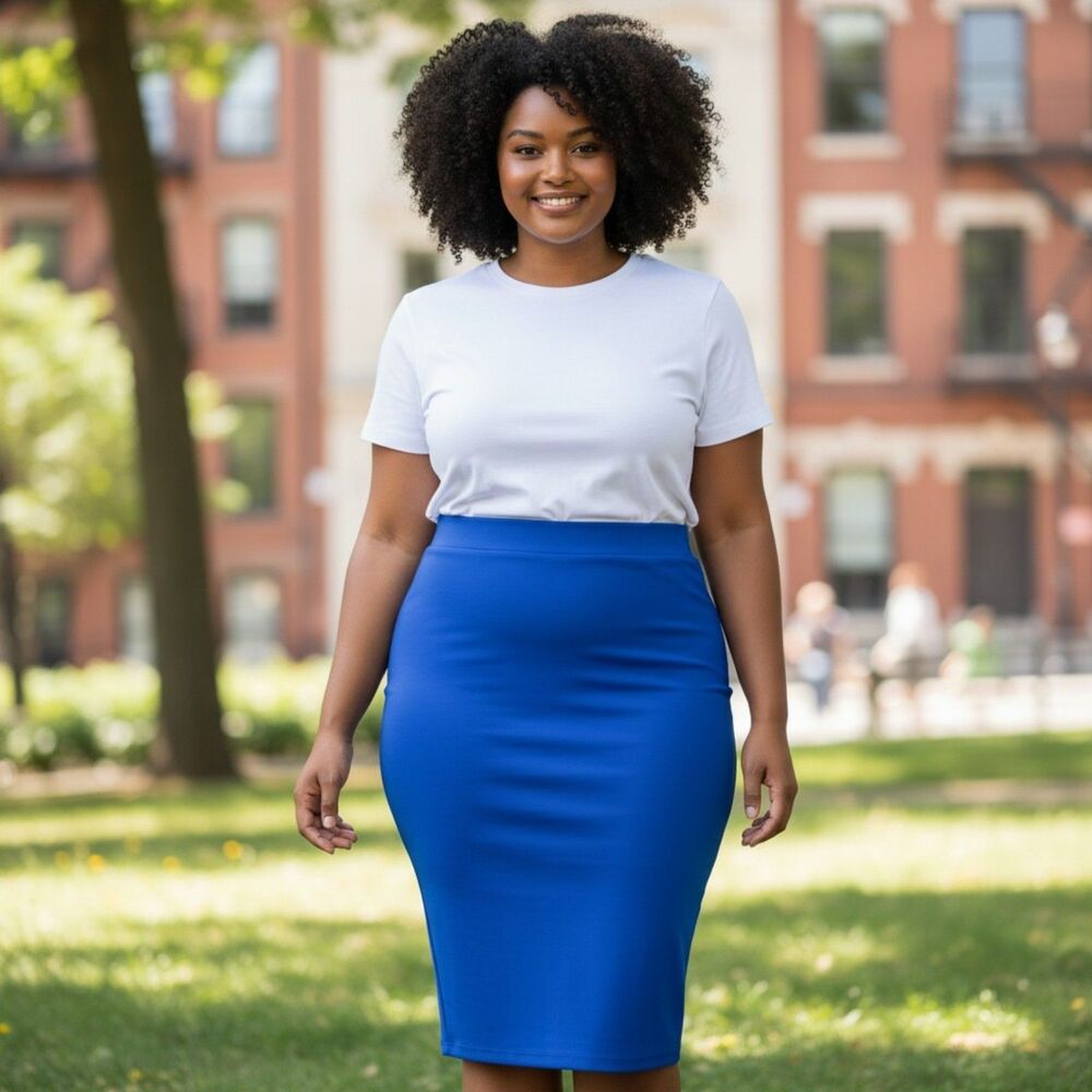 NWT Iris Basic Royal Blue Elastic Waist Pencil Skirt Women's Plus Size 1X